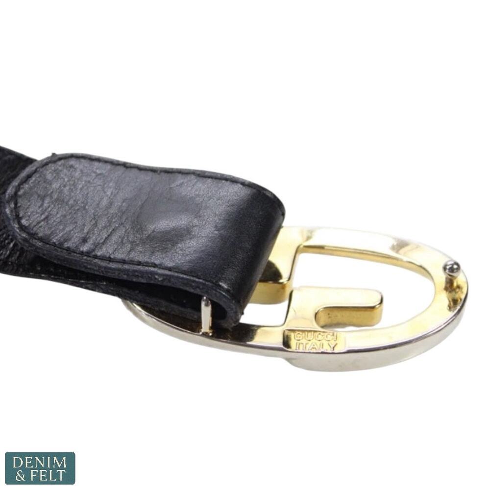 Gucci Black Leather Belt Gold GG Oval Buckle Women’s 31” Authentic Vintage - Picture 3 of 8